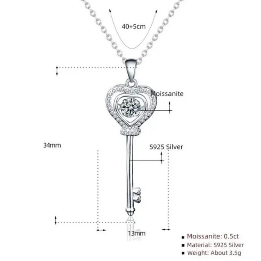 Certified 1/2ct. t.w. Diamond Moissanite Dancing Key Necklace NEW - Picture 7 of 11